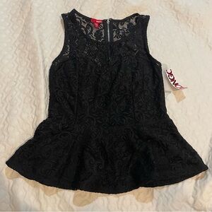 NWT BONGO Black Lace Peplum Top Women’s / Junior’s Medium Sheer Lace Tank Blouse